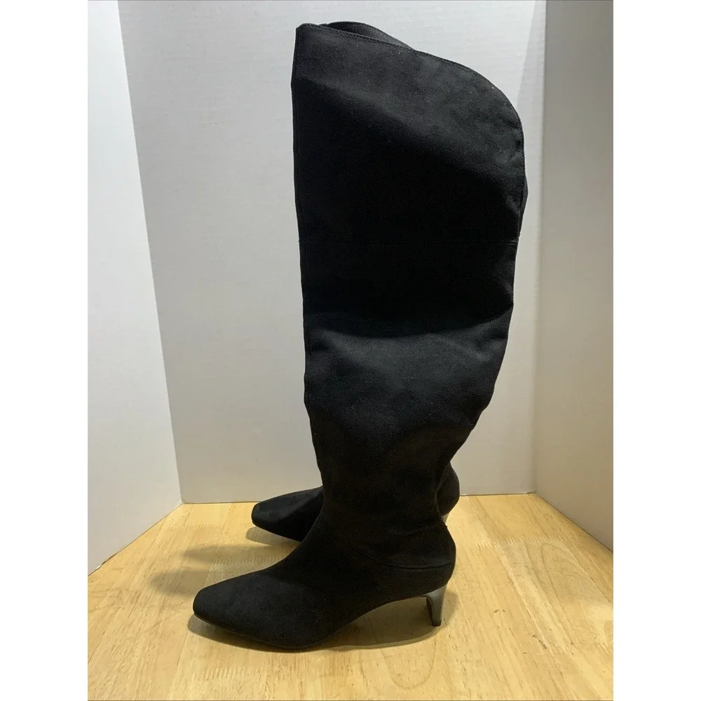 Worthington Women's Valto Faux‎ Suede Black High Over Knee Heeled Boots Size 6.5